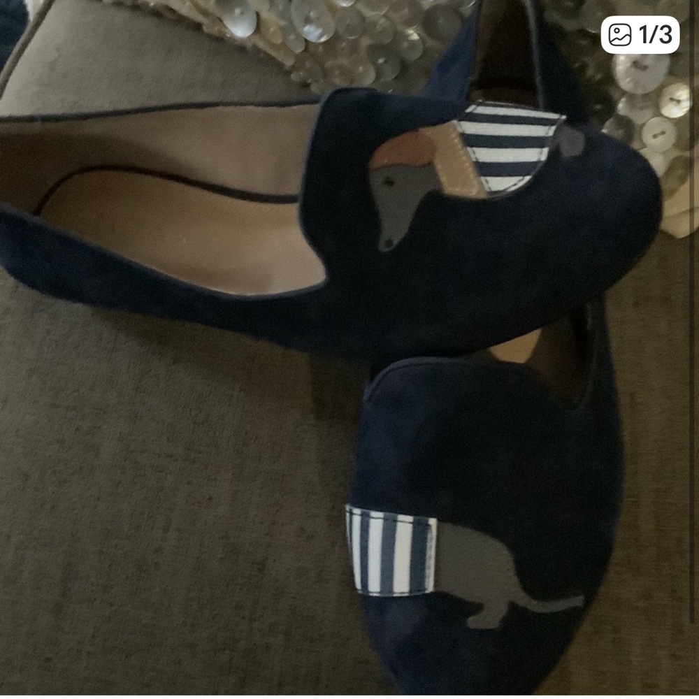 Talbots Dark Blue Loafers with Striped Animal Accent